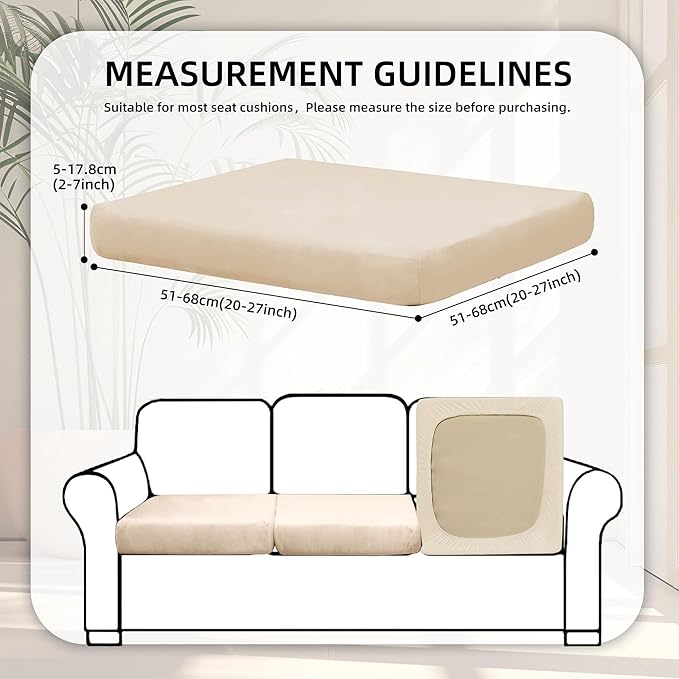 BIETYONE 8Pcs Stretch Velvet Patio Cushion Cover,Fluffy,for Fall Outdoor Couch Cushion Cover Replacement,Washable Indoor Outdoor Cushion Slipcovers(Beige,Cover Only)