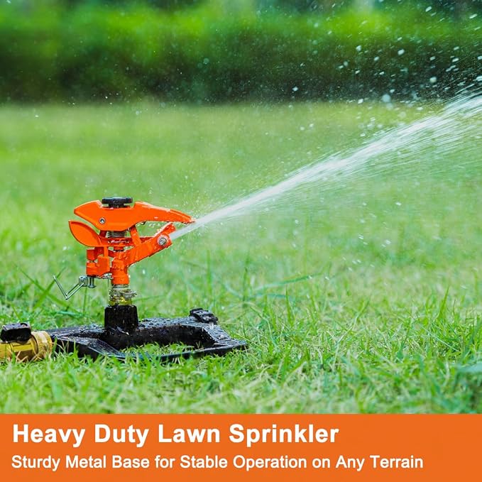 FANHAO Heavy Duty Pulsating Impact Sprinkler for Yard, 360 Degree Rotating Lawn Sprinklers with All Metal Base, Adjustable Large Area Irrigation Sprinkle for Garden, Covers Up to 5,800 Sq. Ft