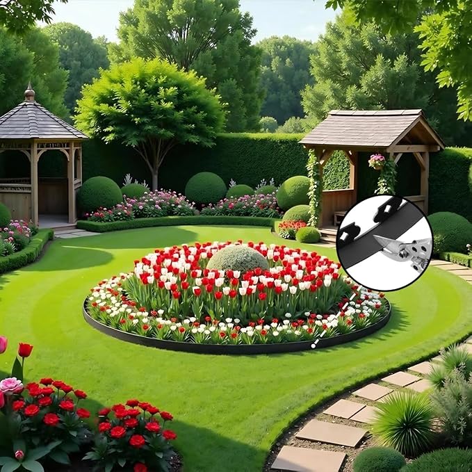 Landscape Edging, 66FT Plastic Garden Edging Border with 100 Pcs Metal Spikes, 3 Inch Tall Flexible Tool-Free Lawn Edging for Flower Bed, Yard, Paving, Pathway