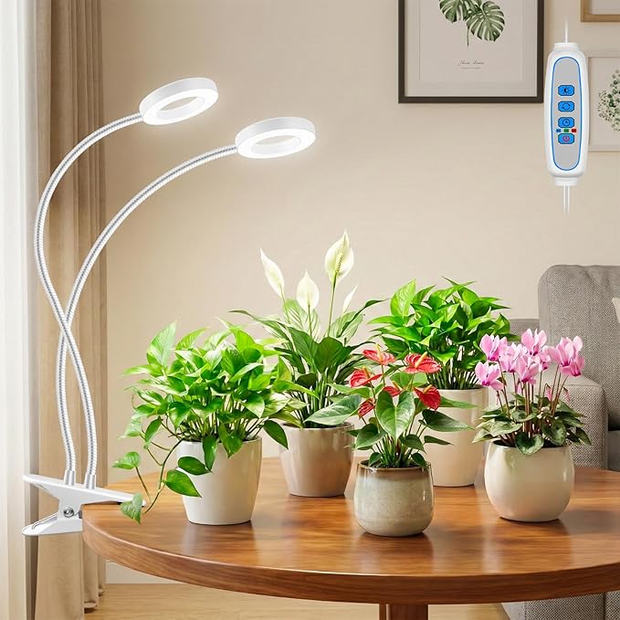 Grow Lights for Indoor Plants, 2 Heads 96 LEDs Full Spectrum Clip On Grow Light with Clip, Plant Lights for Indoor Growing with 3 Lighting Modes, 6/12/16Hrs Auto Time, 5 Brightness.