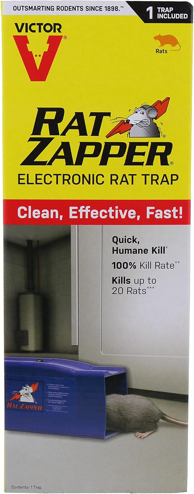 Victor Rat Zapper Classic Indoor Electronic Mouse and Rat Trap - 1 Electric Trap - RZC001-4 - Kill Up To 20 Rats - Easy to Use - LED Light Catch Alerts - Humanely Kill Mice and Rats - No See, No Touch