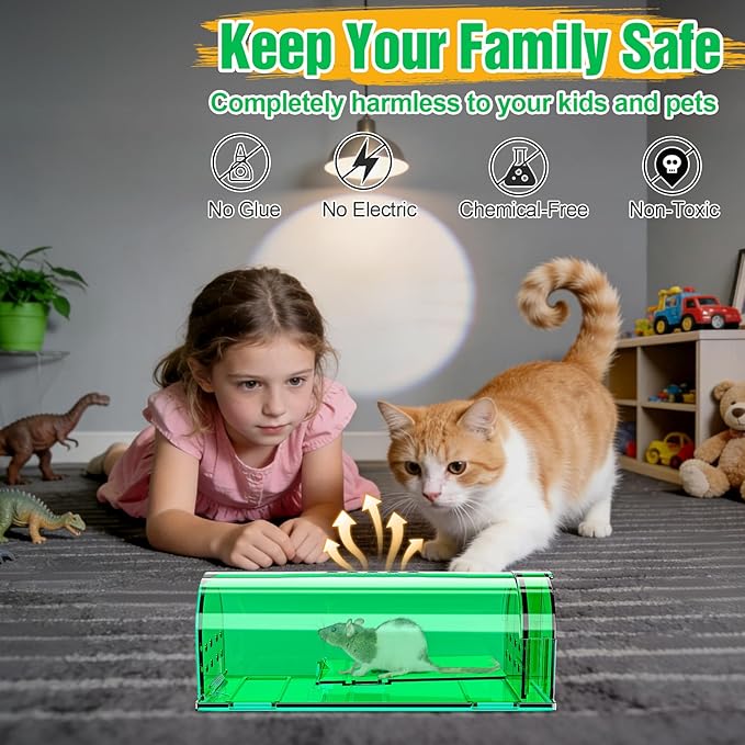 4 Pcs Humane Mouse Traps No Kill, Live Mouse Trap, Reusable Mice Trap Catch for House & Outdoors