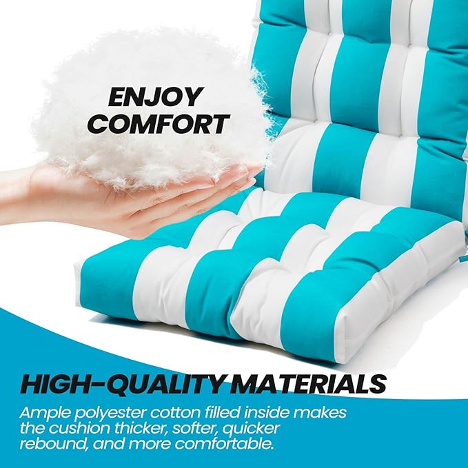 Crestlive 50x20x4 Inch Adirondack Chair Cushion Outdoor Rocking Chair Cushions Water Resistant High Back Patio Chair Cushions Set of 2 Thick Patio Replacement Cushion Blue Stripe