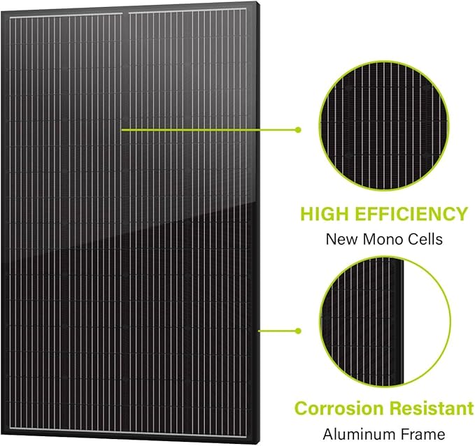 Newpowa 10BB Cell 200W Monocrystalline 200 Watt 12V Solar Panel Black Frame, High Efficiency RV Marine Boat Off Grid