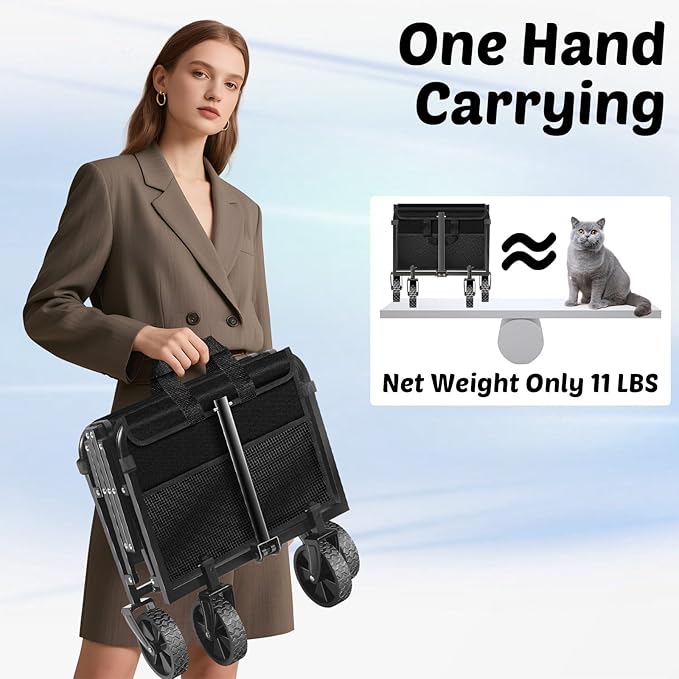 Wagons Carts Foldable, 280 Lbs with Adjustable Handle, Black Lightweight Portable, Collapsible Wagon for Beach Trip, Camping, Shopping, Sports, Travel, Picnic and Grocery (Dark Black)