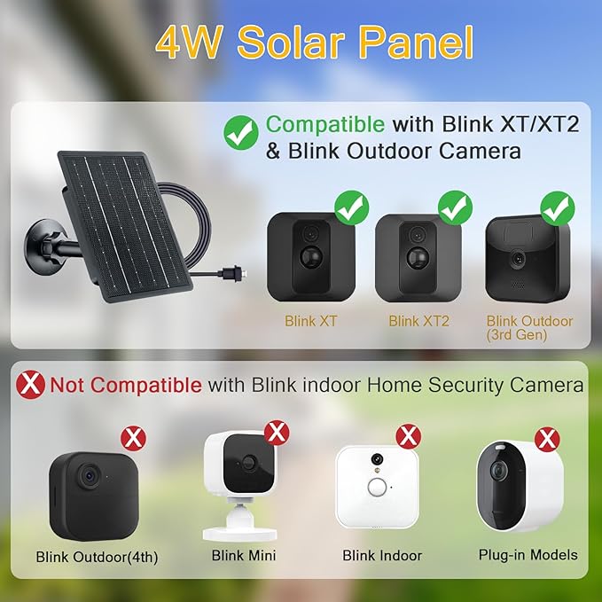 Zivif USB Solar Panel for Blink Camera, 4W Solar Power Charger Compatible with Blink Outdoor 3 (3rd Gen), XT XT2 Camera, with Adjustable Mount, 9.84ft Charging Cable
