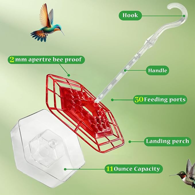 Hummingbird Feeders for Outdoors Hanging with 30 Feeding Ports Saucer Humming Bird Feeder with Integrated Ant Moat Bee-Proof Leak-Proof No Drip, Easy Cleaning and Refill
