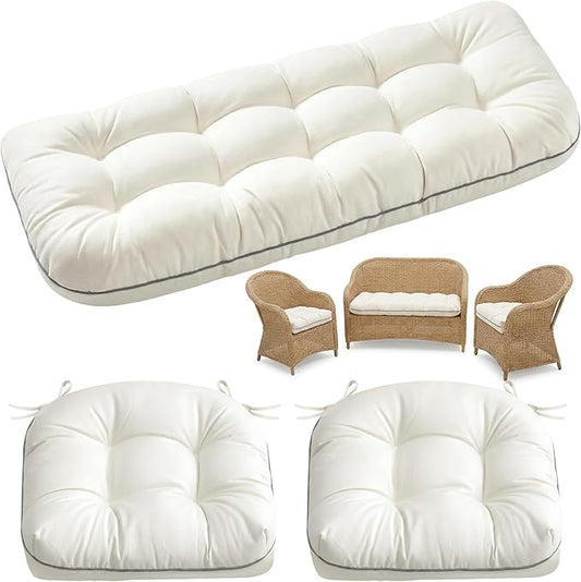 1 MIDDLE ONE Wicker Chair Cushions 3 Pieces Set for Outdoor Furniture, Replacement Patio Wicker Furniture Cushions, 1Pc Loveseat Cushion & 2Pcs Chair Cushions (Cream)