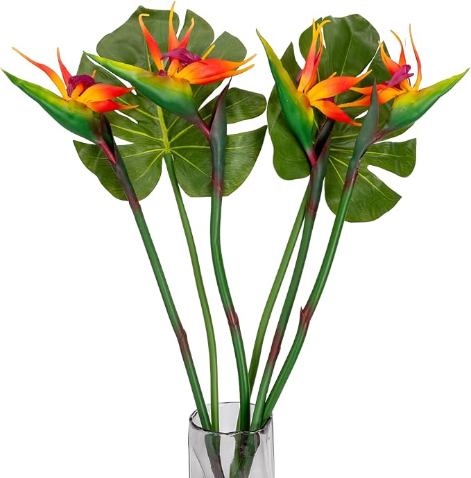 6 Pcs 32.7inch Artificial Birds of Paradise Plant Faux Birds of Paradise Stems Long Stem for Wedding Home Party Hotel Table Centerpiece Vases Indoor Outdoor Decor(Orange)