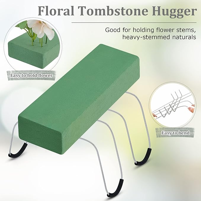 3 Pack Headstone Flower Saddle 12 Inch Headstones for Graves Saddles for Headstones Wire Rustproof Galvanized Tombstone Saddle with Floral Foam for Grave Headstone Cemetery Floral Arrangements Decor