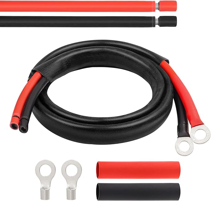 MOOKEERF Solar Battery Cable - 8 Gauge 3FT Power Inverter Cable with PV Flame Retardant Protective Sleeving Connect Battery and Charge Controller for Solar Panel Automotive RV Motorcycle Marine