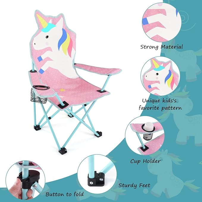 KABOER Kids Outdoor Folding Lawn and Camping Chair with Cup Holder and Carrying Bag, Children's Camping Chairs