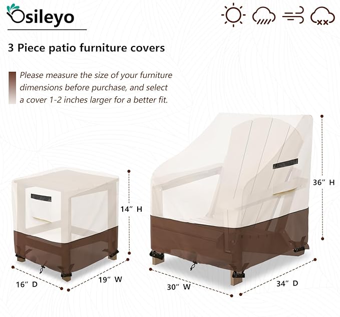 3 Pieces Patio Adirondack Chair Sets Covers,600D Waterproof Heavy Duty Patio Furniture Cover,Includes 2 Outdoor Adirondack Chair Covers and 1 Patio Side Table Cover,Beige&Brown