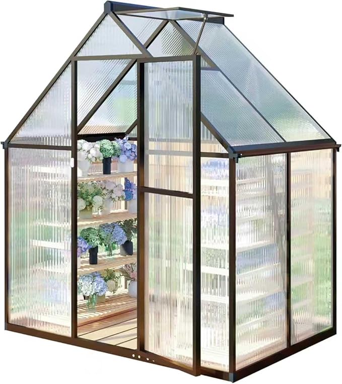 CQZY 6x4 FT Walk-in Greenhouse for Outside,Dark Gray