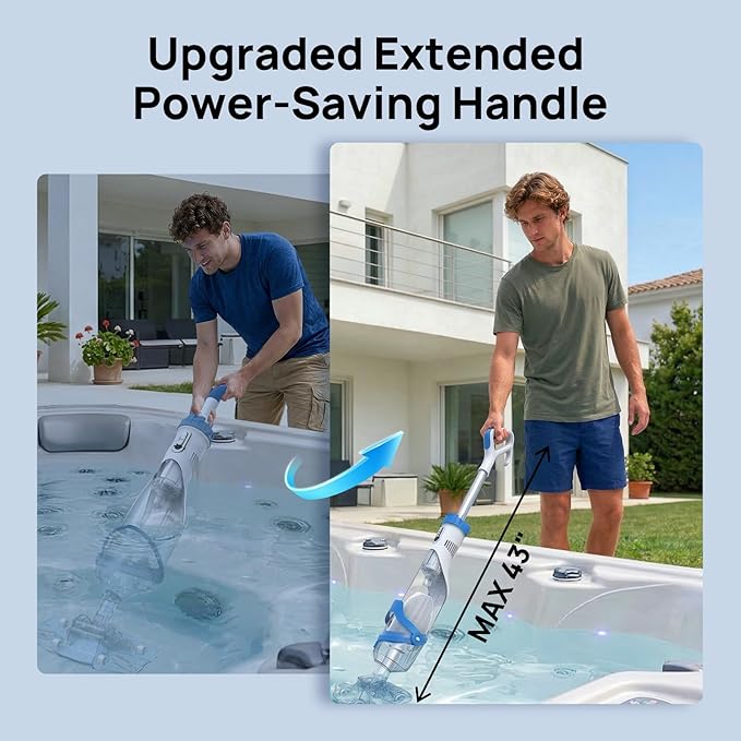 Cordless Pool Vacuum for Above Ground & Inground Pools, Consciot Handheld Rechargeable Pool Cleaner, 1110 GPH Suction, Telescopic Pole up to 87.5", 75Min Runtime, See-Through Head for Debris & More