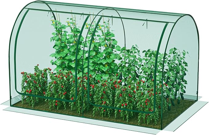 SPECILITE 122x72x72in Garden Plant Netting Mesh Cover for Raised Bed with Roll-up Zipper Door for Vegetables Fruits, Large Tunnel Gardening Net, Green
