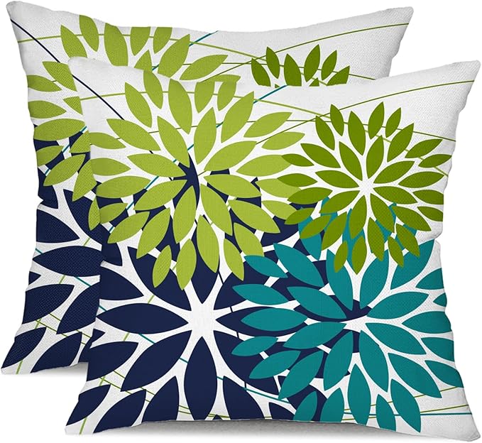 DFXSZ Outdoor Pillow Covers 16x16 Inch Set of 2 Dark and Light Green Flower Decorative Waterproof Summer Outdoor Pillow Covers Valentines Pillow Covers for Patio Funiture Garden Couch 168K16
