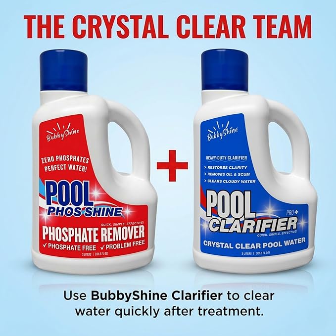 Phosphate Remover Pool Treatment, Phosphate Remover for Pool, Pool Phosphate Remover, Easy Cap Measure, ppb Dosing Guide, 3 L (101.5 fl oz), BubbyShine