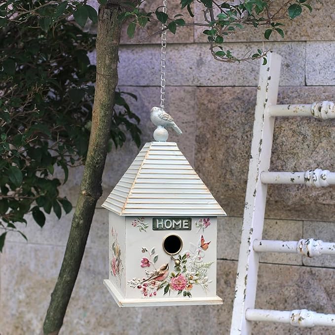 Vintage Hanging Birdhouses for Outdoors Metal Bird Houses for Outside Unique Bird Nest for Bluebird Wren Chickadee Sparrow Bird Nest Box for Garden Patio