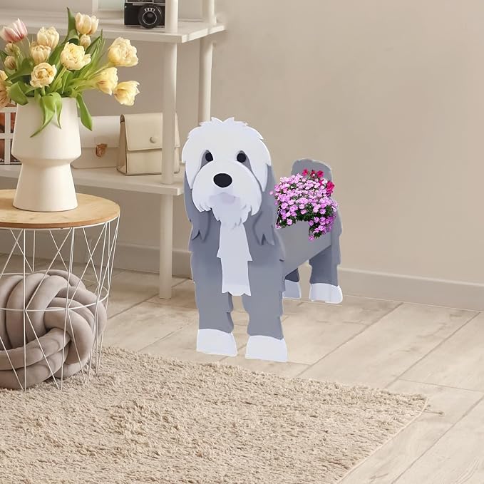 Baba Collie Dog Planter Plant Pots,Cute Dog Flower Planter,Gifts for Pet Lovers,Unique Animal Plant Pots,Office,Indoor Outdoor Garden Decor(9.45 * 5.98 * 13.54in)