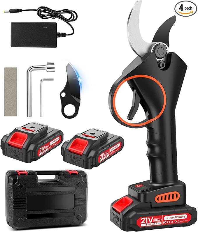 Electric Pruning Shears 1.4“, 2 * 2000 mAh Battery Secateurs per 6-8 h, SK5 Pruner Cordless, Professional Garden Power Tools for Plants, Hedges, Trees, and Flowers (Black)
