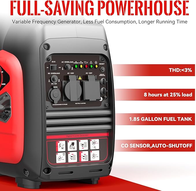 3600W Portable Generator Super Quiet Inverter Generator Ultra Lightweight for Home Backup Outdoor Camping, CO Sensor Protect, EPA, ECO Mode
