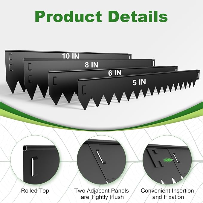 Metal Landscape Edging 6 Pack 40" L x 6" H, Galvanized Steel Landscape Lawn Edging with 90 Degree Rounded Top, Heavy Duty Lawn Edging, Easy-to-Install, Flower Bed Yard Pathway Divider