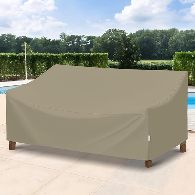 SunPatio Outdoor Sofa Cover Waterproof, Heavy Duty Couch Cover 93.5 Inch with Seam Taped, All Weather Protection 3-Seater Patio Bench Protector for Outdoor Furniture, 93.5" W x 45" D x 39" H, Taupe