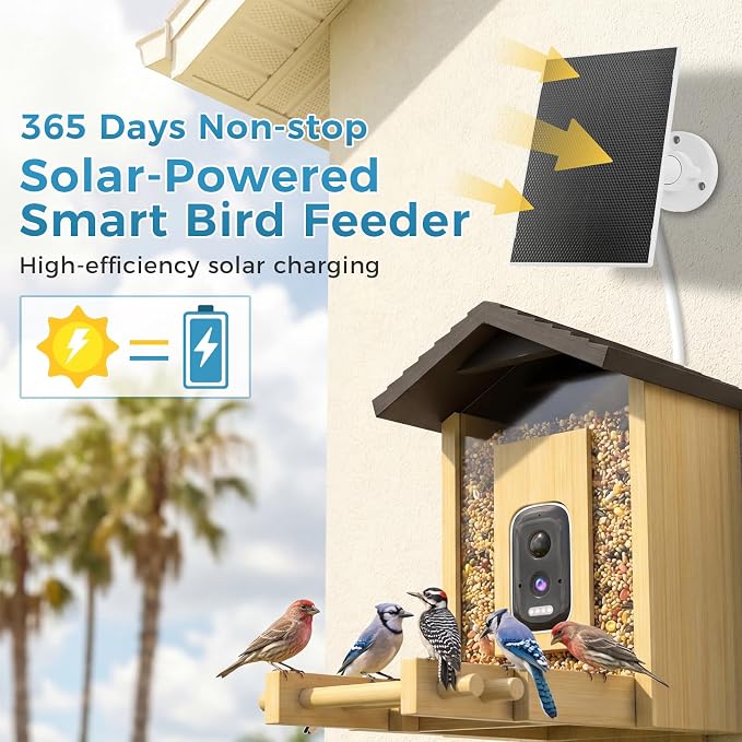 Bamboo Bird Feeder with Camera, 2.5K HD Smart Bird Feeder with Camera, Solar Bird Feeder with AI Recognition, Wooden Bird House with Camera, Squirrel Proof, Dual Seed Bird Feeders for Outdoors
