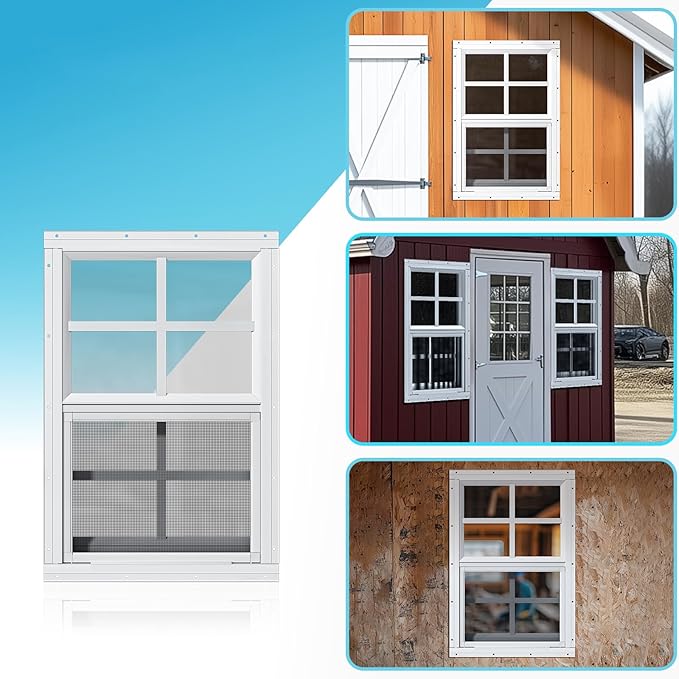 WRISIN 2 Pack Shed Windows 12" W x 18" H Flush Mount, White Household Windows for Playhouses, Barns, Chicken Coop