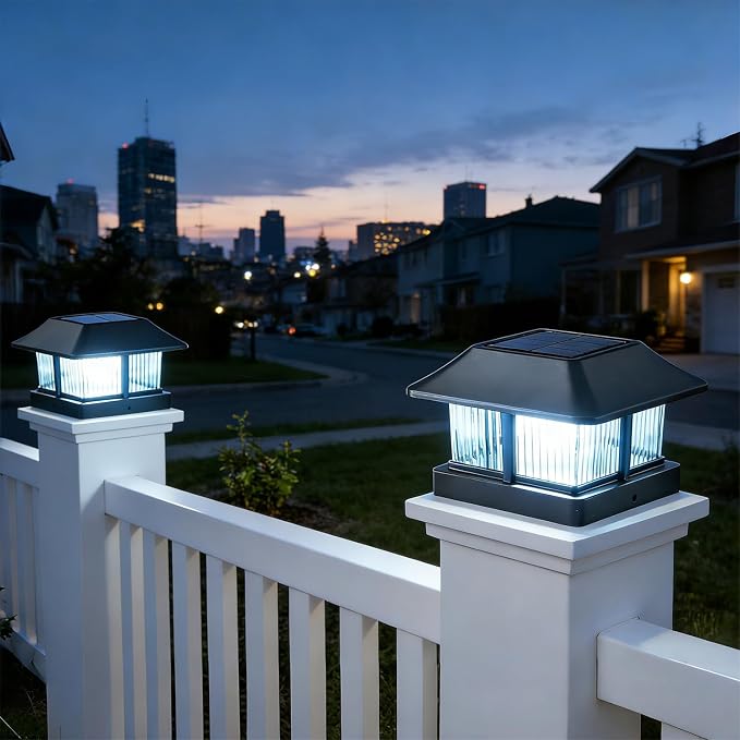 Dynaming 4x4 Solar Post Cap Lights Outdoor with 2 Color Modes, Fence Post Solar Lights Black Shell Brightness LED Lantern Lamps Waterproof for Garden Deck Patio, Fit 4x4 Wooden/Vinyl Posts, 8 Pack