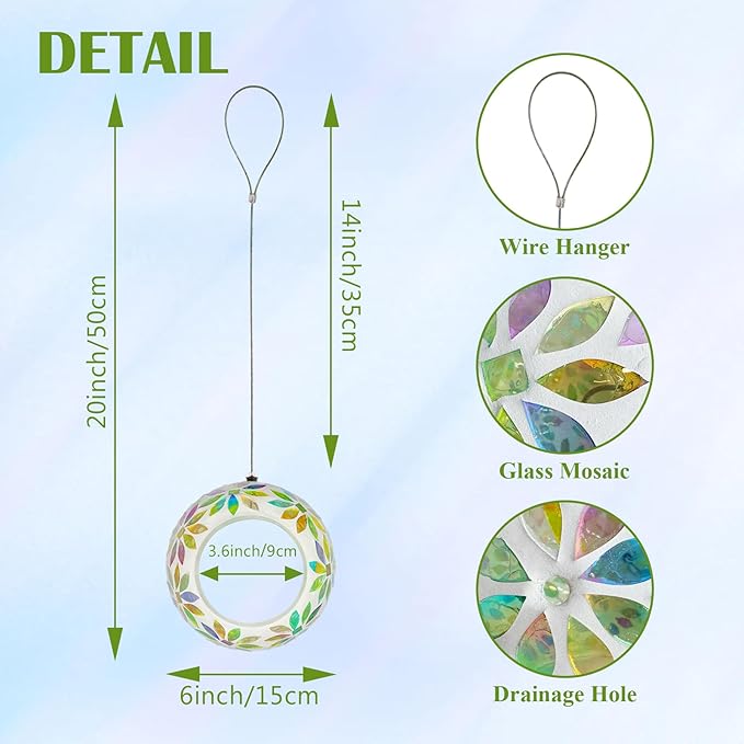 Hanging Bird Feeders for Outdoor Glass Mosaic Fly Through Wild Bird Feeder Round Shape Birdfeeder for Outside Garden Yard Patio Decoration Yellow