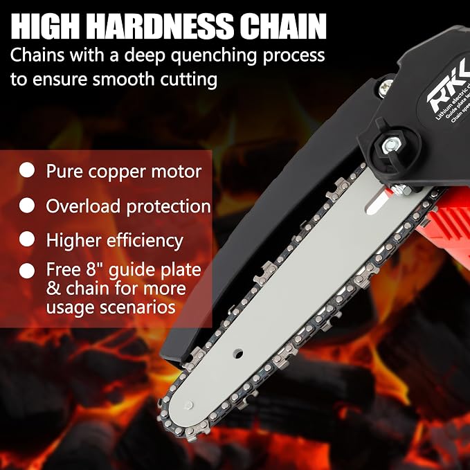 RKK Mini Chainsaw Cordless, 6 Inch + 8 Inch Portable Electric Chainsaw, Handheld Chain Saw with 2x Big Batteries Pruning Shears for Gardening, Courtyard, Household (MINI CHAINSAW + 2 Batteries)