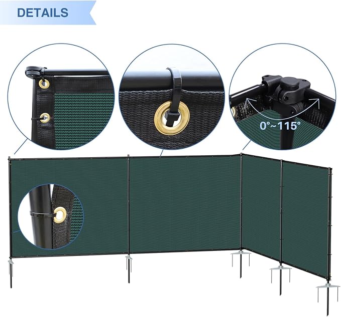 E&K 5'x29' Outdoor Privacy Screen Fence Panel Freestanding Backyard Patio Privacy Pool Fencing Temporary Garden Dog Fence with Iron Poles and Rails (Green)