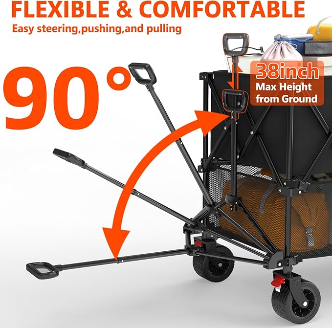 400L Large Double Decker Wagon Collapsible, 450lbs Beach Wagons Carts Foldable Heavy Duty, 55" Extended Utility Folding Cart for Camping, Garden, Sports, Grocery, Shopping