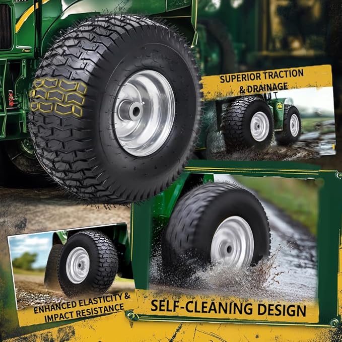 15x6.00-6 Tubeless Tire and Wheel Assembly(2 Pack) ，Replacement Riding Lawn Mower Front Tires,Compatible withRiding Mowers and Lawn Tractor, 3" Centered Hub and 3/4" Bushings（Gray)