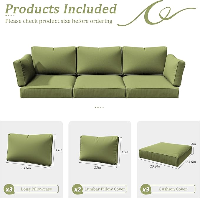 8p Outdoor Cushion Slipcovers Outdoor Patio Cushions Covers Replacement Waterproof with Zipper for 3-Seat Rattan Sofa Patio Furniture Cushion Covers, Covers Only