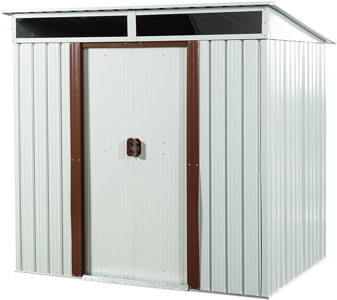 6 x 5 FT Outdoor Metal Storage Shed with Window and Punched Vents,Heavy Duty Storager House w/Sliding Doors & Padlock,Large Waterproof Tool Sheds for Garden,Backyard,Lawn,White
