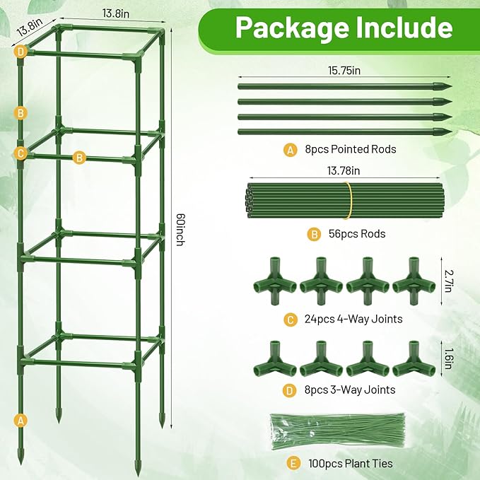 Legigo 2 Pack Square Tomato Cages- 60 Inch Heavy Duty Tomato Trellis for Climbing Plants Outdoor, Tomato Plant Support Stakes Cage Garden Trellis for Garden Raised Garden Bed Cucumbers Vegetables