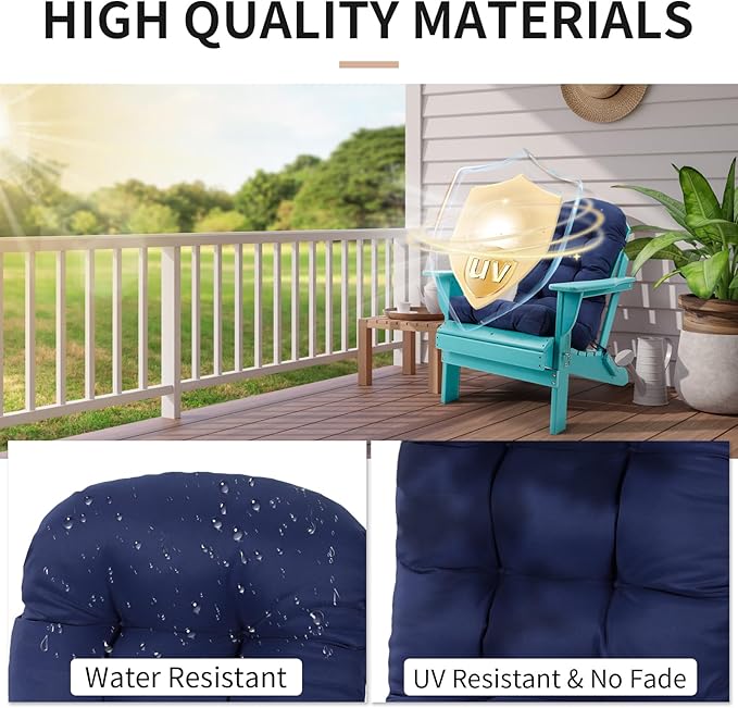 Adirondack Chair Cushions Set of 2, High Back Patio Chair Cushions 48 x 19.7 x 4.7 Inch, Indoor/Outdoor Thickened Rocking Chair Cushion, Fade-Resistant & Waterproof (Dark Blue)