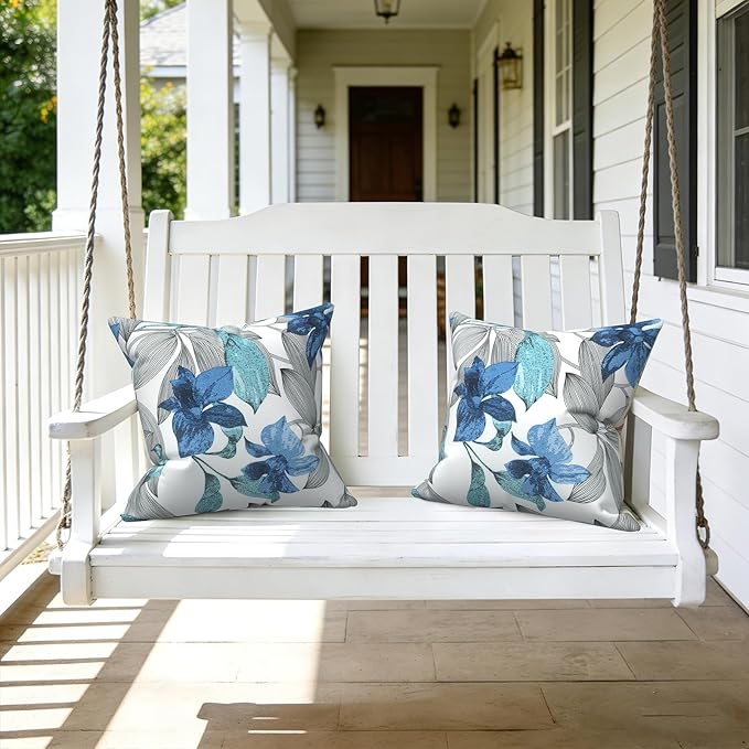 LVTXIII 2 Pack Outdoor Throw Pillow Covers for Patio Furniture, 16x16 Inch Square Pillow Case, Water-Repellent Cushion Covers for Garden, Porch, Sofa, Clemens Noir Blue