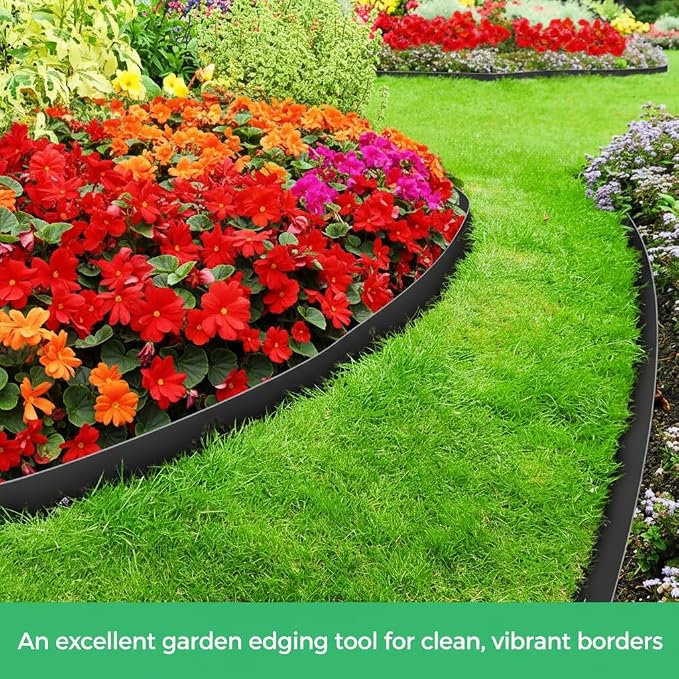 4-Inch Tall x 40-Ft Garden Edging Kit with 80 Extra-Long Spikes Professional Weed Barrier Weather-Resistant Flexible & Easy Install Upgraded Heavy-Duty