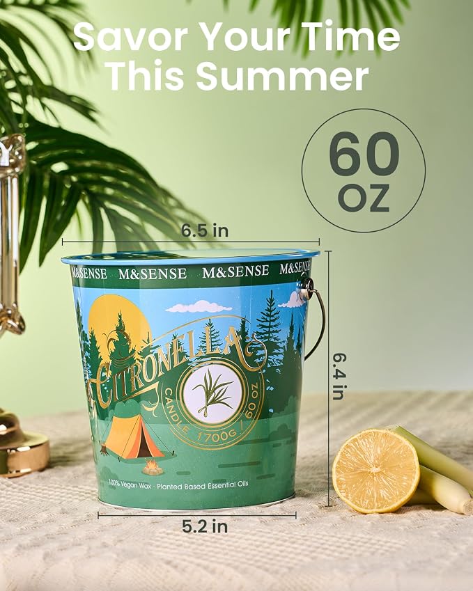 M&SENSE Large Citronella Candles Outdoor 60 oz,Mosquito Citronella Candle,Citronella Peppermint Candles,Summer Candle for Outside,370 Hours Burn Time,Nature Soy Wax