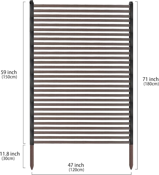 Twira Outdoor Privacy Screen 47" x 71", Extra Large Fence Screen for Outside, Trash Can Metal Privacy Panels, 4FT x 6FT Decorative Pipes and Slats Divider Fence Privacy for Backyard Patio Garden Brown
