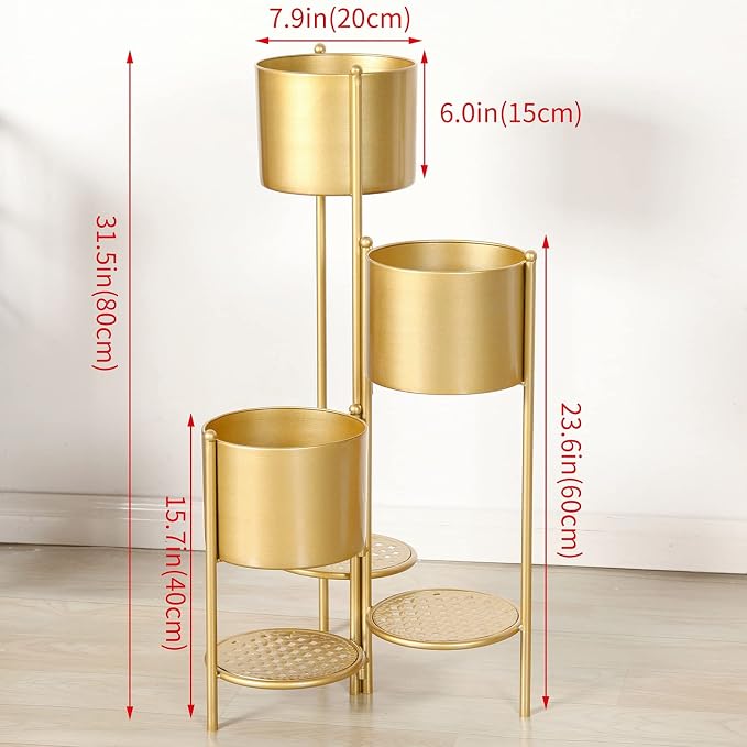 Corner Plant Stand Indoor Metal, 6 Tier 6 Potted Outdoor Flower Pot Stands Holder Shelves for Living Room, Potted Storage Shelf Rack, Decorative Holder Rack for Multiple Plants (Golden)