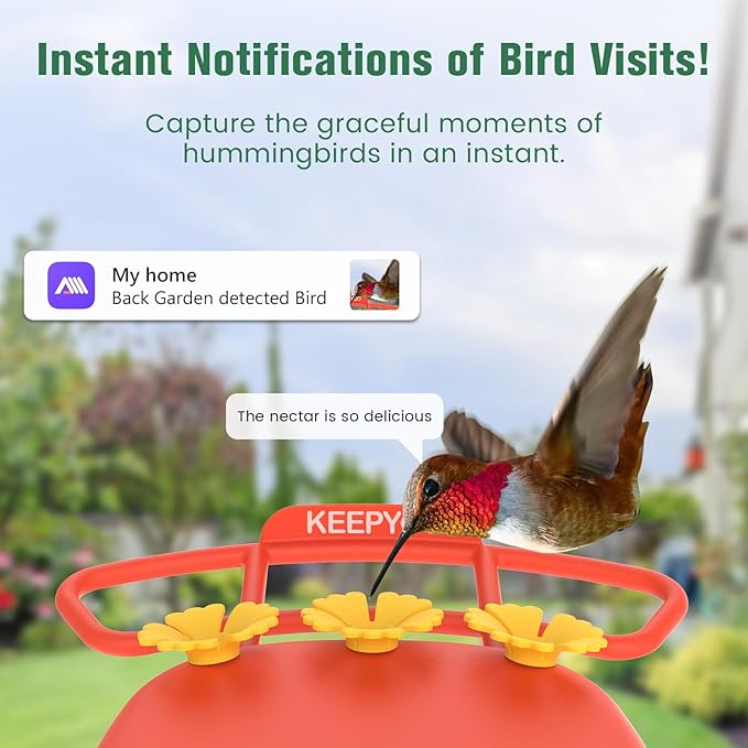 2.5K Hummingbird Feeder with Camera, Wireless Smart Bird Feeders for Outdoors, 2.4Ghz WiFi, AI Bird Identify, Instant Notification, Include 32GB SD Card, Ant Moat & Bee-Proof (Red)