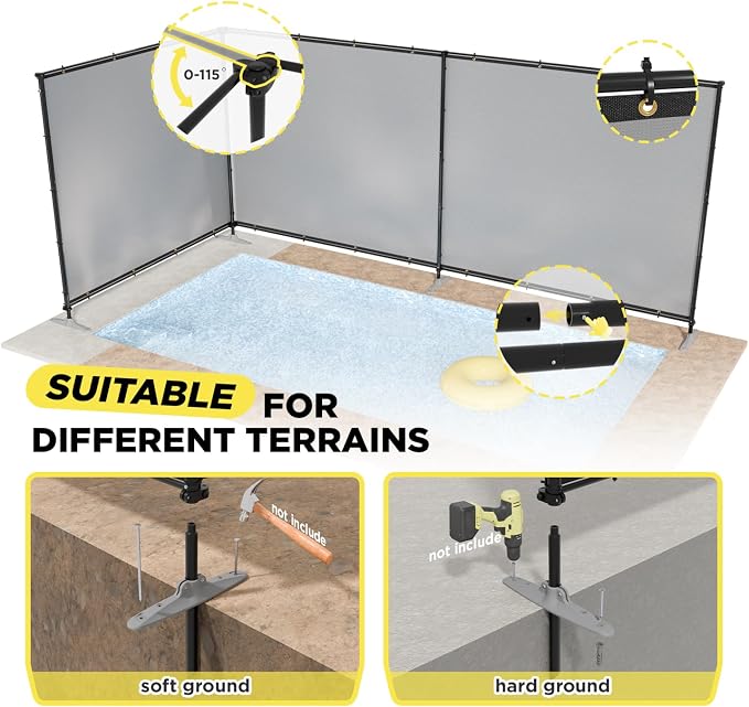 5' x 115' Gray Outdoor Privacy Screen Freestanding 240 GSM Privacy Fence Panels for Outside, Pool Fences with Poles, Backyard Temporary Fencing, Privacy Wall Ground Pole Fence