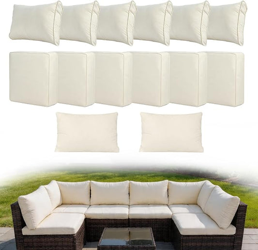14 Piece Outdoor Cushion Covers Replacement, Waterproof Patio Couch Cushion Covers, Outdoor Furniture Sofa Covers with Zippers, Cover Only(14Pcs-Beige, 24 * 24 * 3.15-inch)