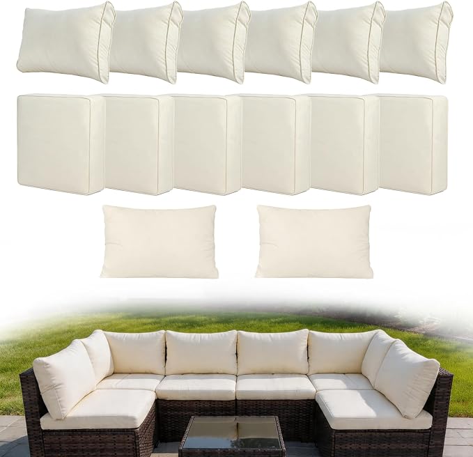 14 Piece Outdoor Cushion Covers Replacement, Waterproof Patio Couch Cushion Covers, Outdoor Furniture Sofa Covers with Zippers, Cover Only