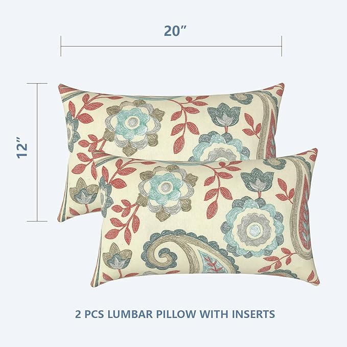 LVTXIII Outdoor/Indoor Lumbar Pillows, Decorative Patio Lumbar Cushions, Fluffy Water Repellent Garden Cushions for Home Patio Coach Sofa Use, 12×20 Inch, Pack of 2, Paisley Vintage